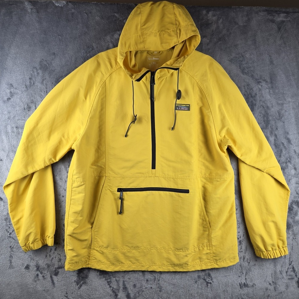 LL Bean Mountain Classic Anorak Yellow Pullover Hooded Jacket Mens Large